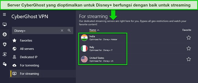 Cara menonton Disney Plus dengan VPN. Server yang dioptimalkan oleh CyberGhost