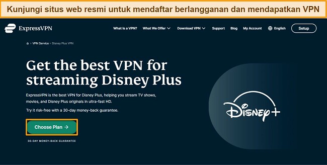 Panduan cara menonton Disney Plus dengan VPN - kunjungi situs web ExpressVPN dan daftar untuk rencana